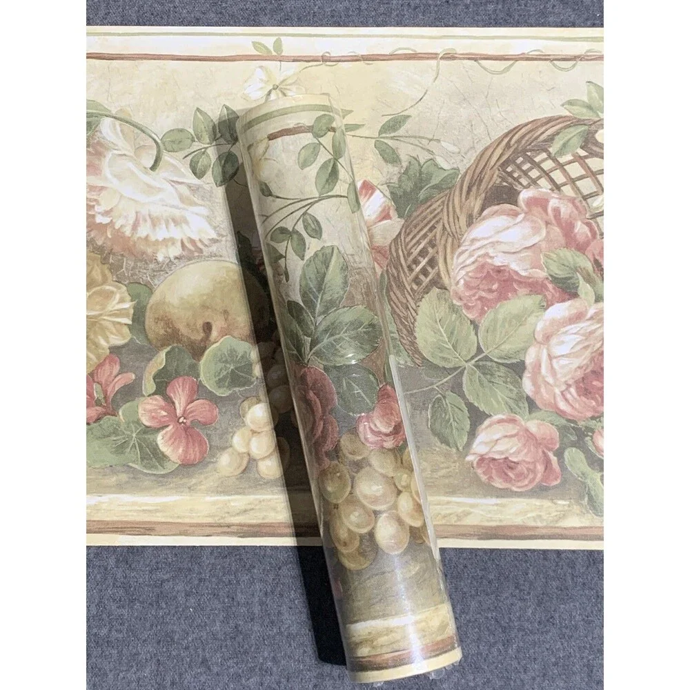 Wallpaper Border Basket Weave Flowers Grapes Fruit The Valley Collection